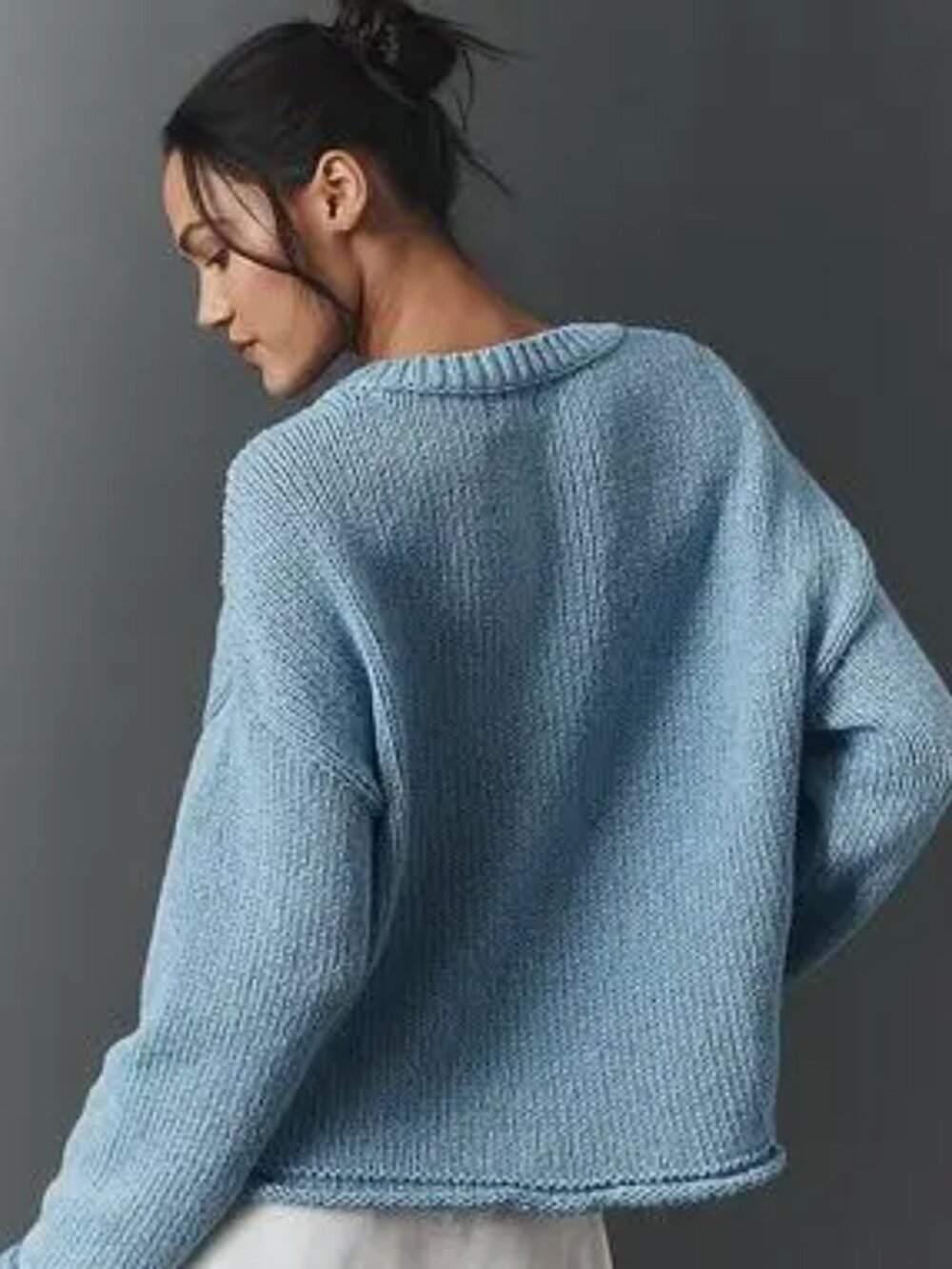 Pilcro Harlow Oversized Roll-Hem Sweater In Baby Blue Anthropologie XS - Picture 3 of 10